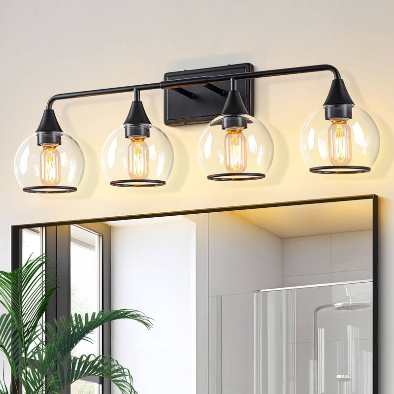 Starsky 3/4 Lights Modern Vanity Light Clear Globe Glass Shades - Black - 4-Light