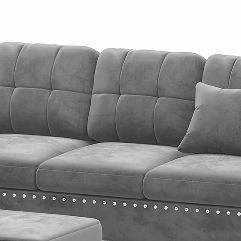 105 inch Reversible Sectional Sofa L shape Couch Space Saving with Storage Ottoman and Cup Holders Design