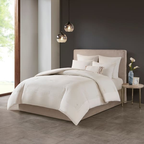 N Natori Hanae Cotton Blend Yarn Dyed 3 Piece Comforter Set 2-Color Option