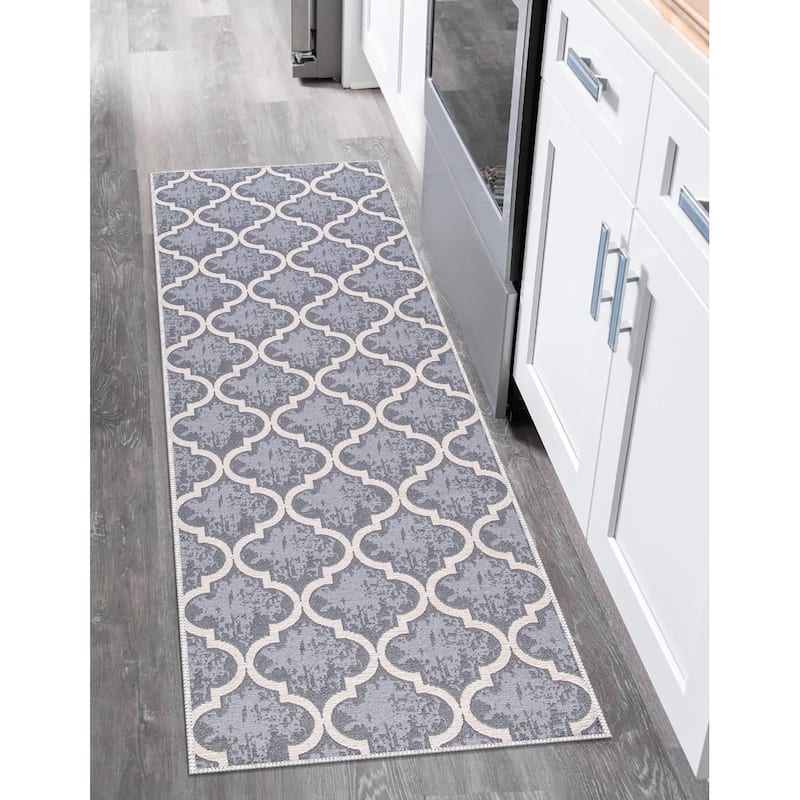SussexHome Non-skid Ultra-thin Blended Runner Rug - 20" x 59" - Trellis Gray