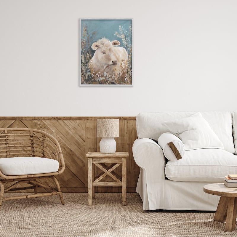Stupell Soft Cattle Amongst Florals Framed Giclee Art Design By Amanda Hilburn