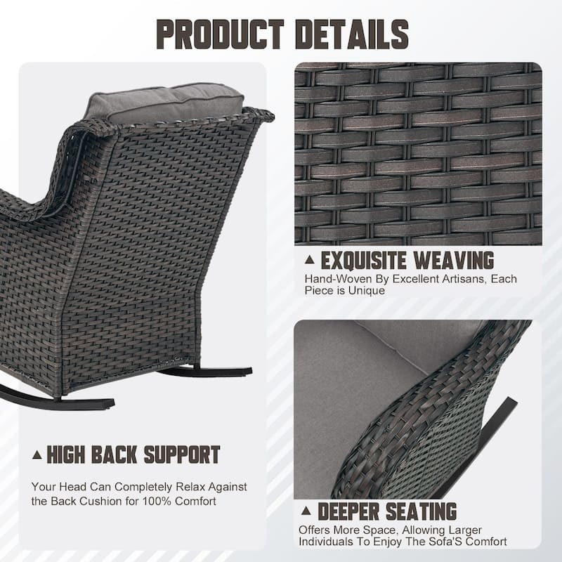 Gymojoy Comfortable PE Rattan Wicker Outdoor Rocking Chair Set of 2