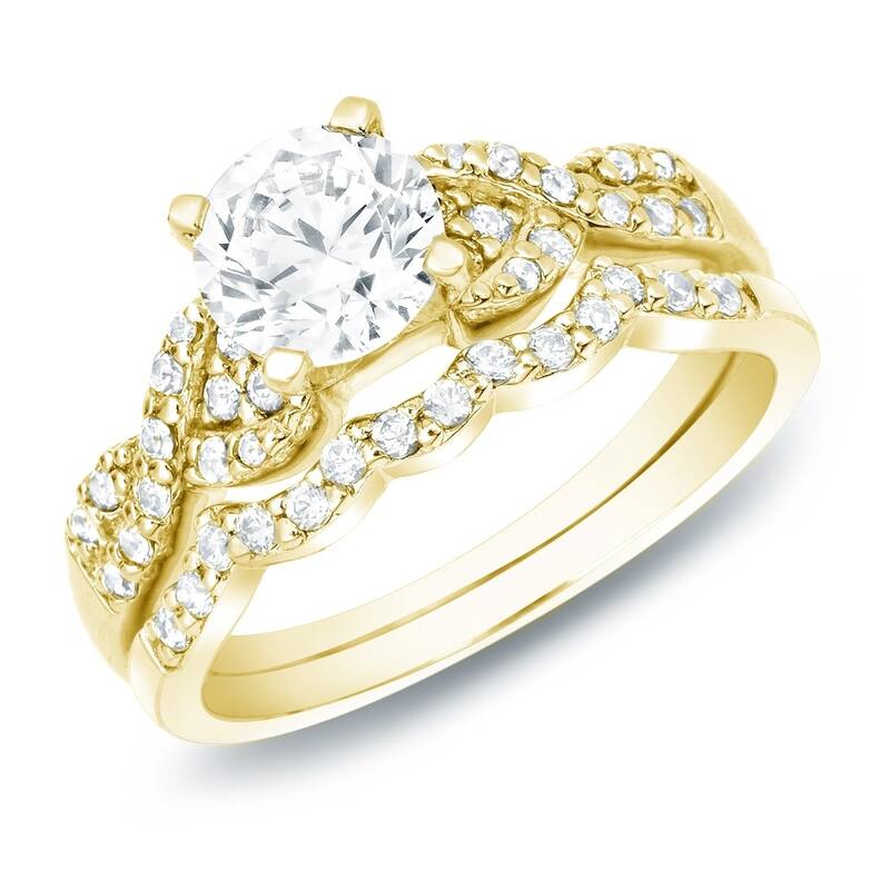 Auriya 14k Gold 1ctw Braided Twist Round Diamond Engagement Ring Set - Yellow - 4.5