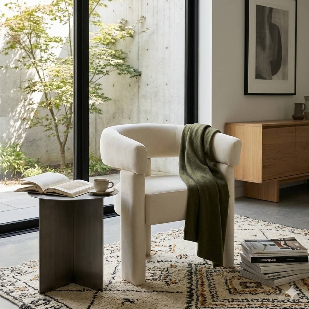 SEYNAR Modern Velvet Accent Chair, Upholstered Barrel Armchair with Curved Back and Thickened Padded Seat