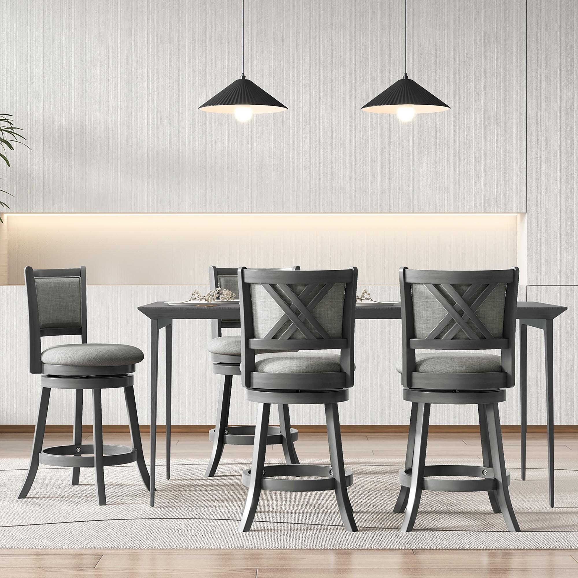 Gymax Swivel Bar Stools Set of 4 w/ Soft-padded Back & Seat
