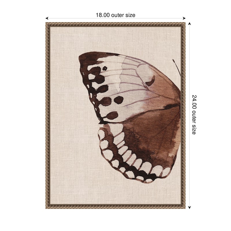 Kate and Laurel Sylvie Retro Butterfly Watercolor Diptych Neutral Burlap Left Framed Canvas by The Creative Bunch Studio