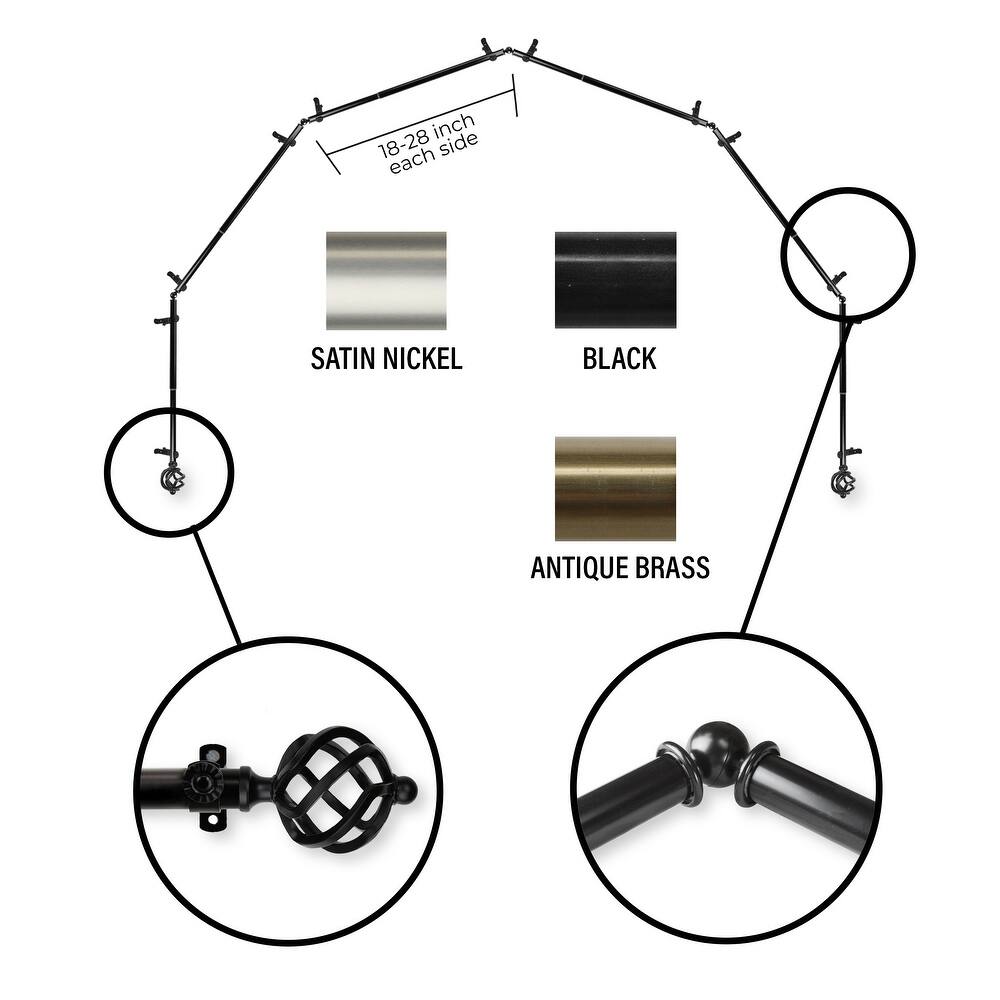 InStyleDesign 13/16" Torison 6-Sided Bay Window Curtain Rod (18-28 inch each side)