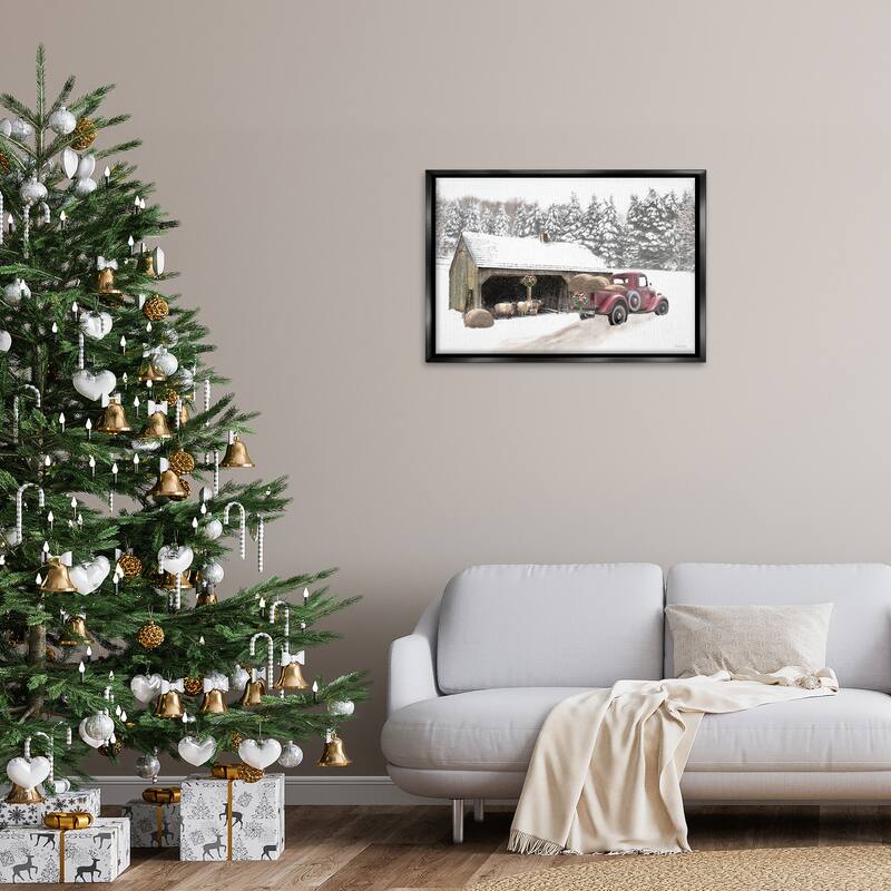 Stupell Snowy Winter Farm Sheep Framed Floater Canvas Wall Art Design By Robin-Lee Viera