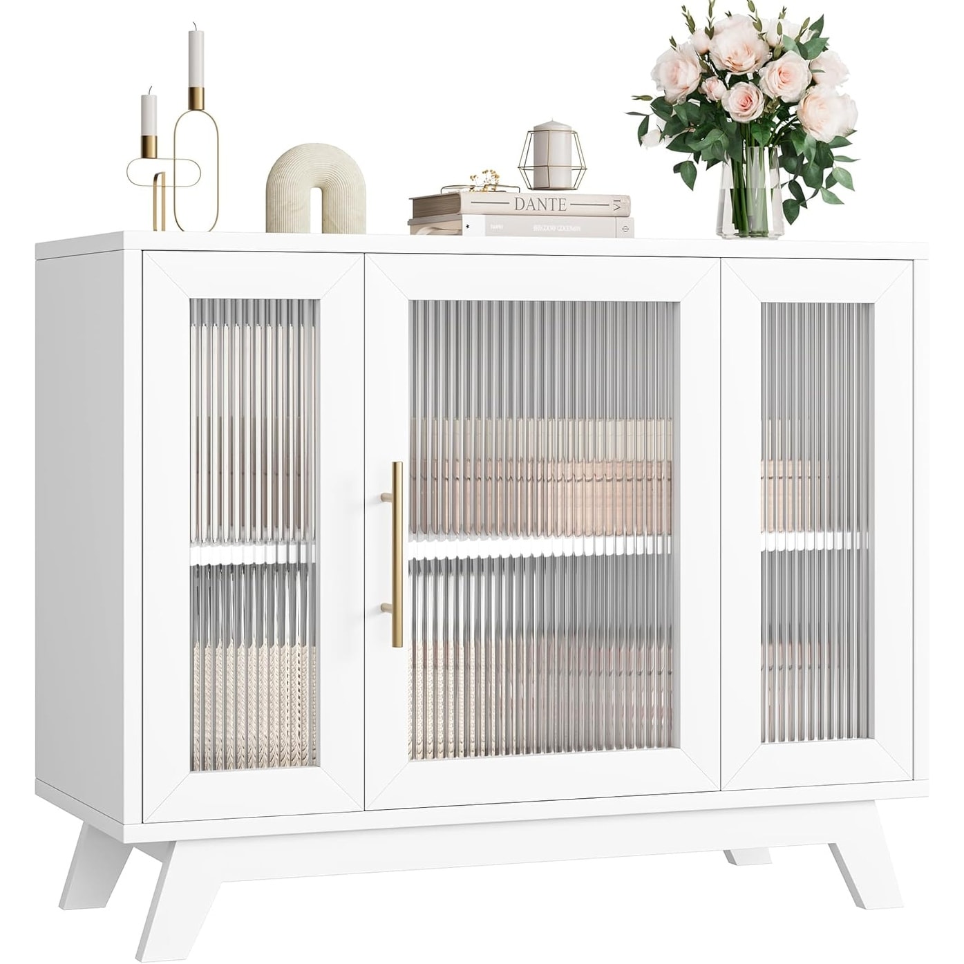 Farmhouse Sideboard with Glass Doors & Adjustable Shelves for Dining Room Living Room