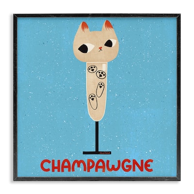 Stupell Champawgne Feline Wine Framed Giclee Art Design By Carrie Cantwell