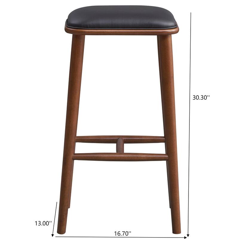 GDFStudio - Jason Mid-Century Modern 30" Bar Stool with Solid Wood Frame, Faux Leather Upholstery and Backless Design