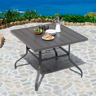 Nuu Garden Outdoor Square 37 Inch Iron Dining Table with 1.57 Inch Umbrella Hole