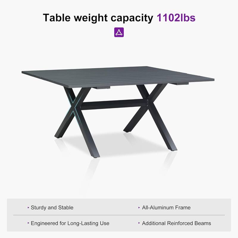 PURPLE LEAF Outdoor Dining Table Set All-Weather Aluminum with Wood Grain Table and Rope Woven Chairs