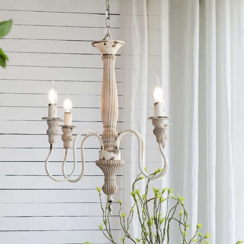 4 Light Wood Chandelier (Bulb Not Included)