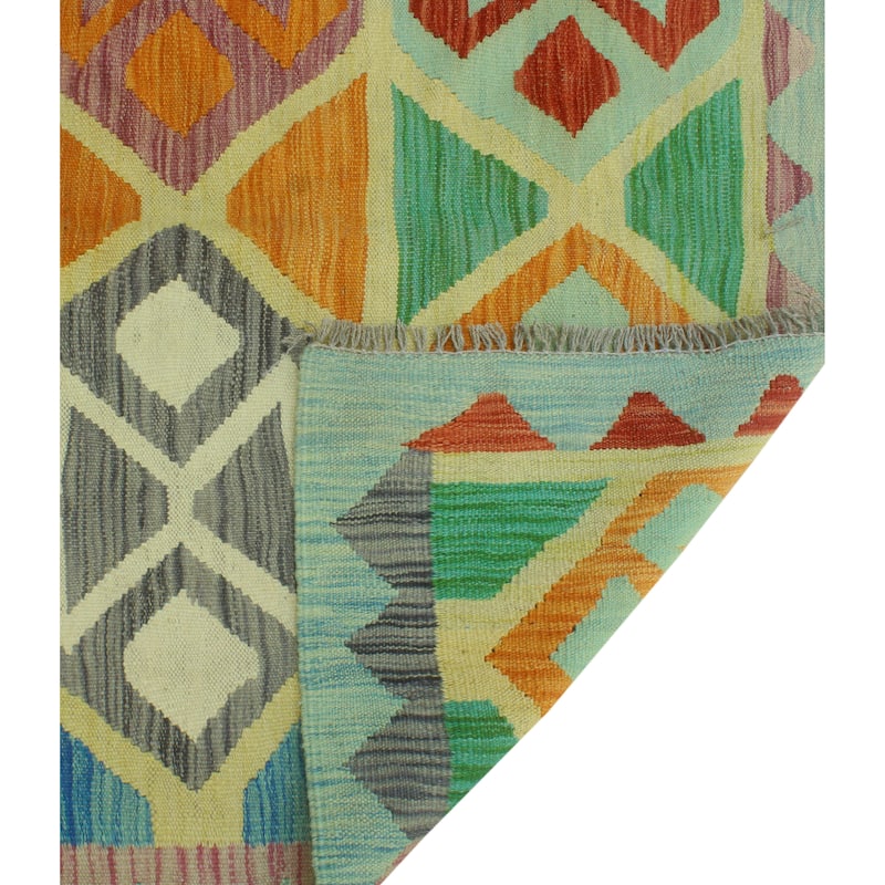 Sangat Flatweave Mariann Blue/Burgundy Rug - 4'1" x 5'10"