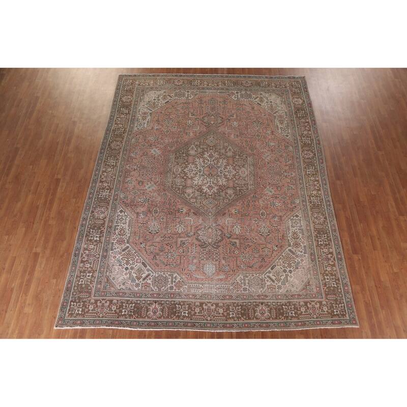 Hand Knotted Oriental 100% Wool Carpet Traditional Medallion Pink Tabriz Area Rug - 12' 5'' X 9' 9''