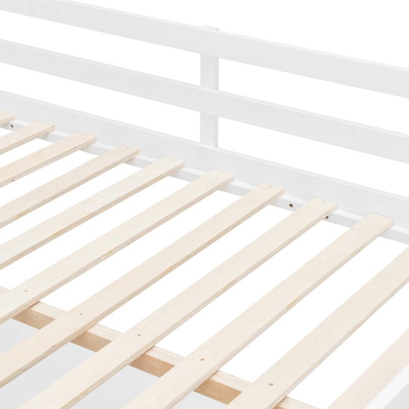 Stairway Wooden Bedframe Twin Size Loft Bed with Built-in Desk, Clothes Rail, Open Shelves, Drawers Cabinets and Guardrails