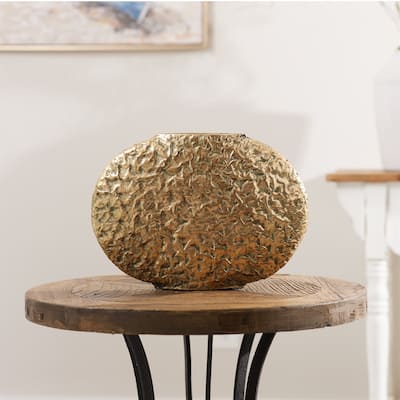 Distressed Flat Metal Vases - 15" - Gold - Set of 2