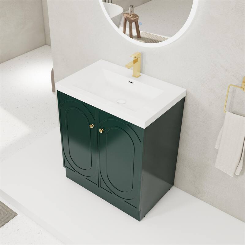 Modern 30" Bathroom Vanity with White Resin Sink, Soft-Close Doors & Customizable Metal Handles