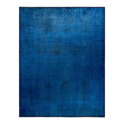Overton Hand Knotted Wool Vintage Inspired Modern Contemporary Overdyed Blue Area Rug - 8' 3" x 10' 4"