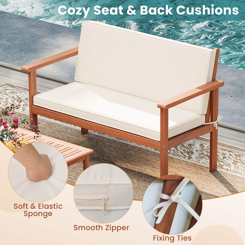 Costway 4/8 PCS Acacia Wood Conversation Set with Seat & Back Cushions