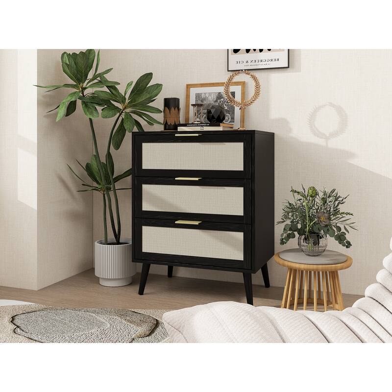 Rattan 3-Drawer Cabinet with Moisture-Proof Finish & Anti-Tipping Device for Safe Storage