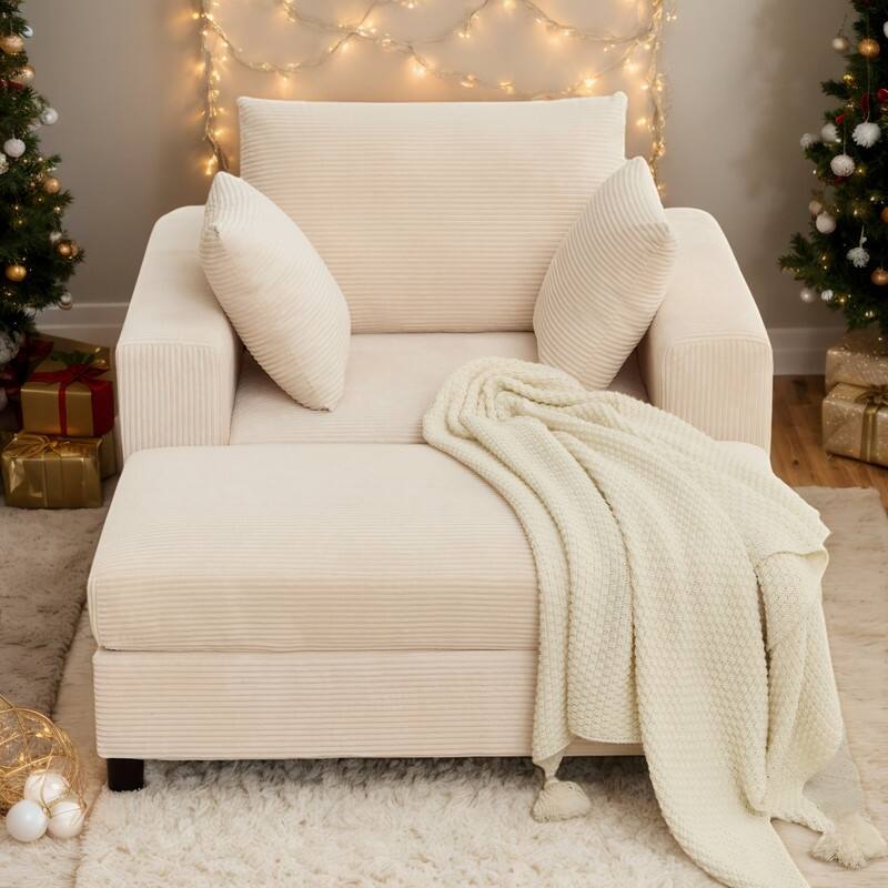 Mixoy 50 "D Sofa Chair with Ottoman, 2 Cushions, Large Corduroy Upholstered Comfy Chaise Lounge Deep Seat Sleeper Chair Indoor