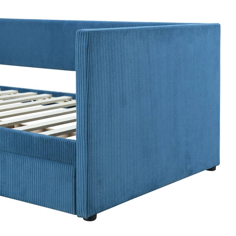 Corduroy Upholstered Twin Daybed with Drawers, No Box Spring Needed, Space-Saving Design