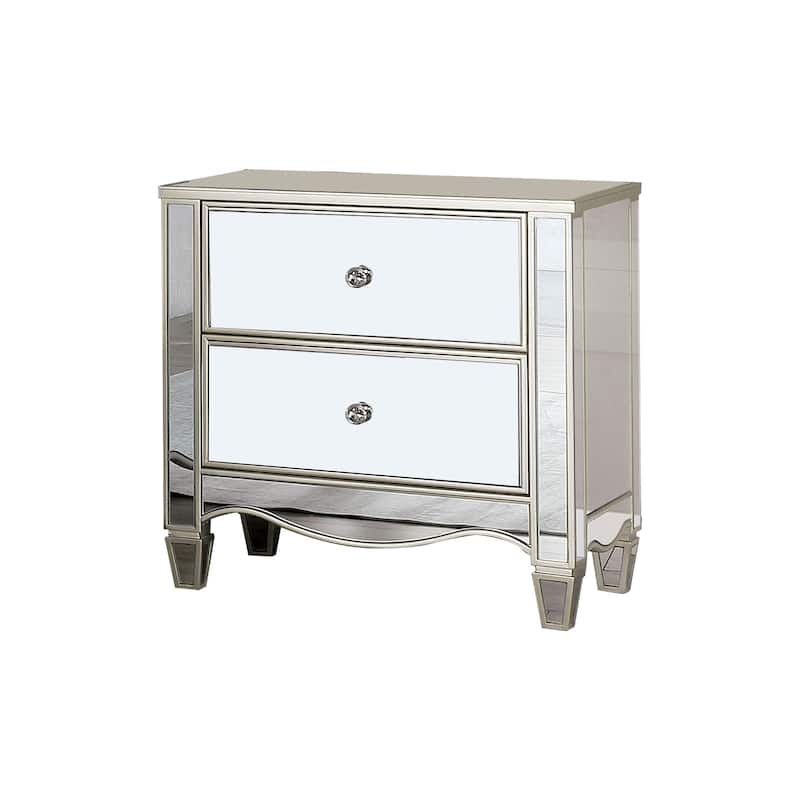 2 Drawers Night Stand with Mirror Panels Design in Silver