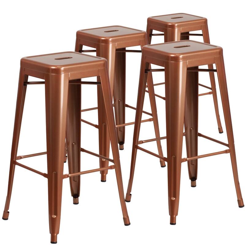 4 Pack 30" High Backless Metal Indoor-Outdoor Barstool with Square Seat