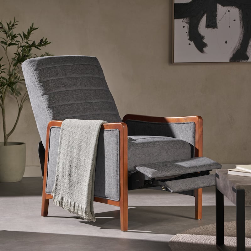 Anaura Channel Stitch Pushback Recliner by Christopher Knight Home - Gray+ Walnut