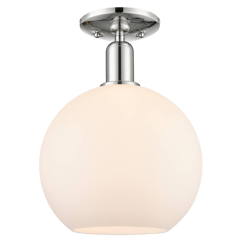 Innovations Lighting 716-1C-14-10 Athens Semi-Flush Athens 10" Wide - Polished Nickel / Matte White