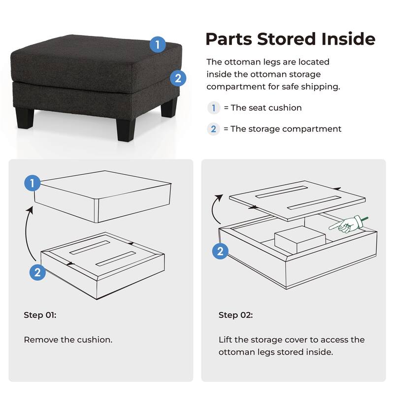 Furniture of America Xenia Modern 3-Piece Boucle Sofa and Ottoman Set