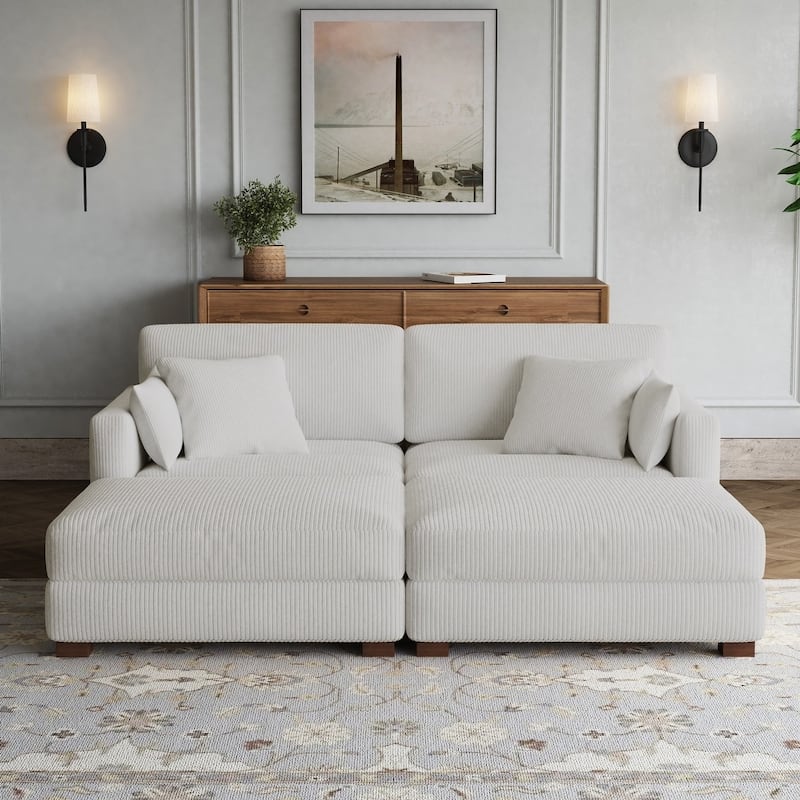 Modern Corduroy Modular Couch Sectional Sofa With Pillows
