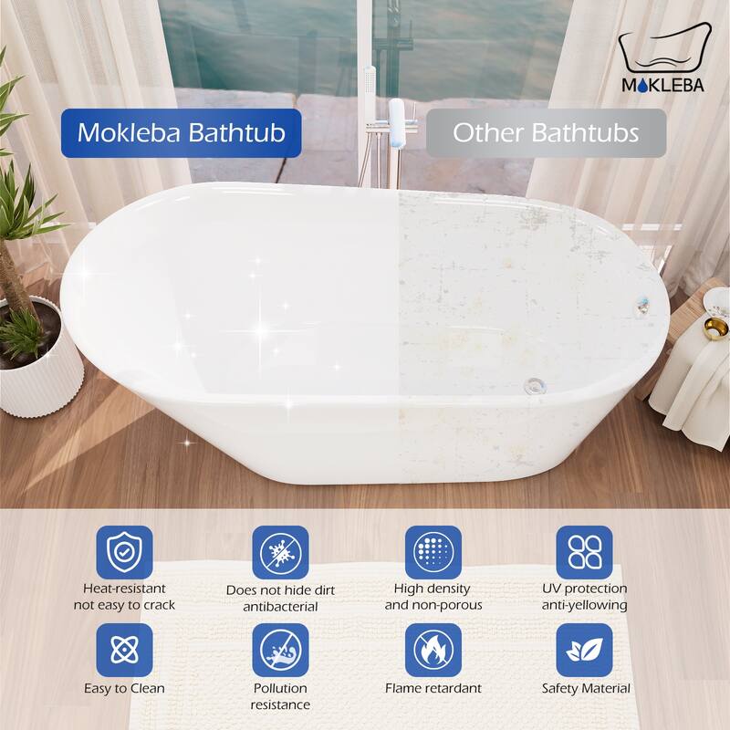 Freestanding Slipper Soaking Acrylic Bathtub with Chrome Drain and Pearl-Shape Overflow