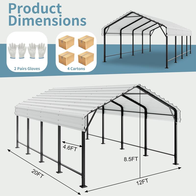 Futzca 12x20 ft Metal Carport, Outdoor Shelter Canopy