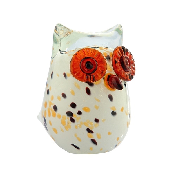 4.5" White and Orange Decorative Owl Glass Figurine - N/A