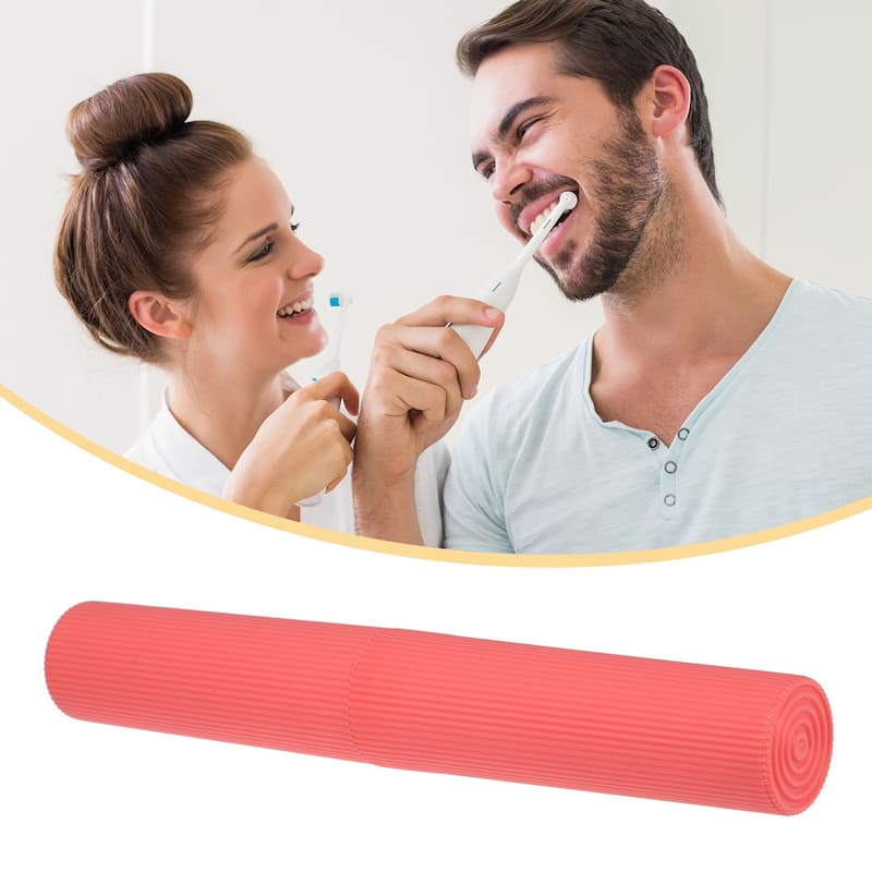 Vertical Stripe Toothbrush Case Toothbrush Holders Plastic 7.87"x1.18" - Red