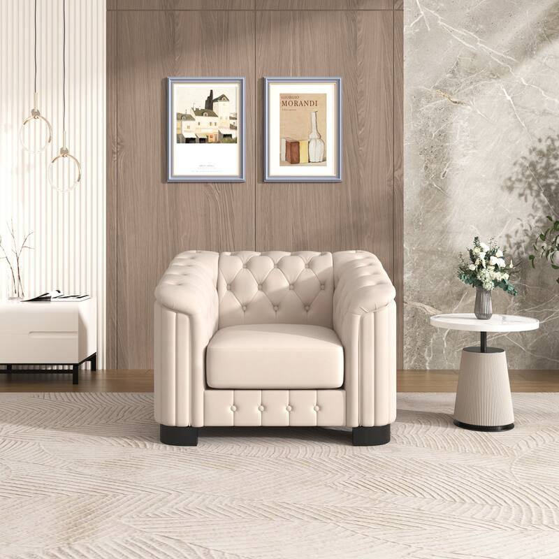 3 Pieces Modern elvet Upholstered Living Room Sofa Set Sectional - Single Chair (Beige)
