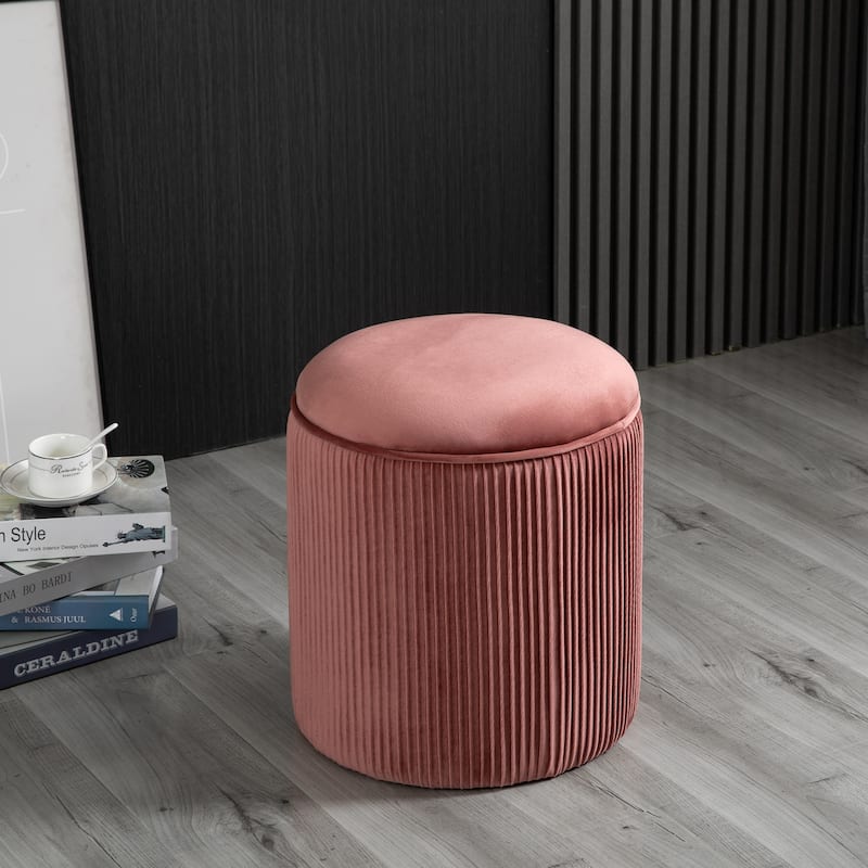 HOMCOM 15'' Small Padded Ottoman Foot Stool with Wrinkle Fabric Design, Thick Sponge Padding and Solid Base