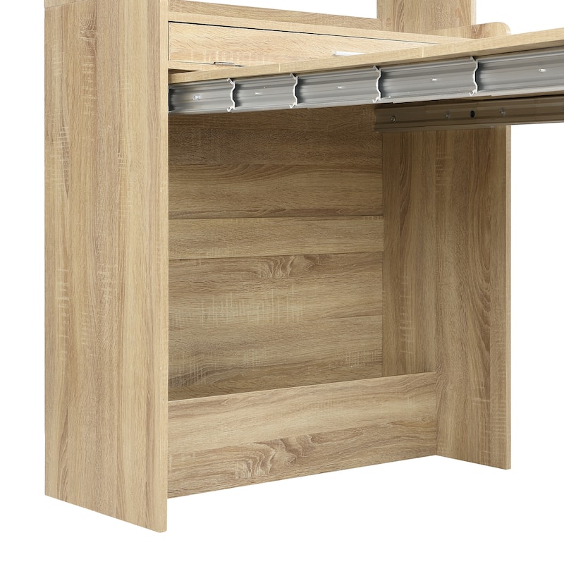 Multifunctional Buffet Hutch and Foldable Dining Table with Storage Unit and Rolling Wheels for Small Spaces