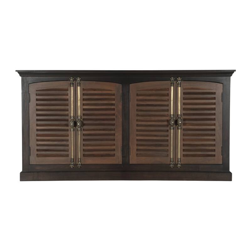 HomeRoots 72" Dark Brown Solid Wood Shutter Style Sideboard with Four Doors - 72.00 in. x 37.00 in. x 15.00 in.