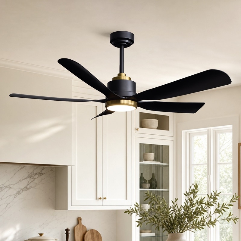 52 in. Modern Black and Gold Curved Blade Ceiling Fan with LED Light, Quiet DC Motor, Remote and App Control - 52inch