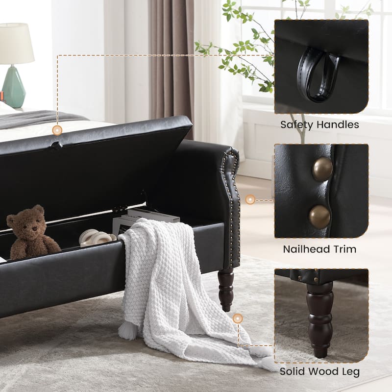 HOMYKA 66.9" Tufted Storage Bench with Rolled Arms Ottoman Long Bench