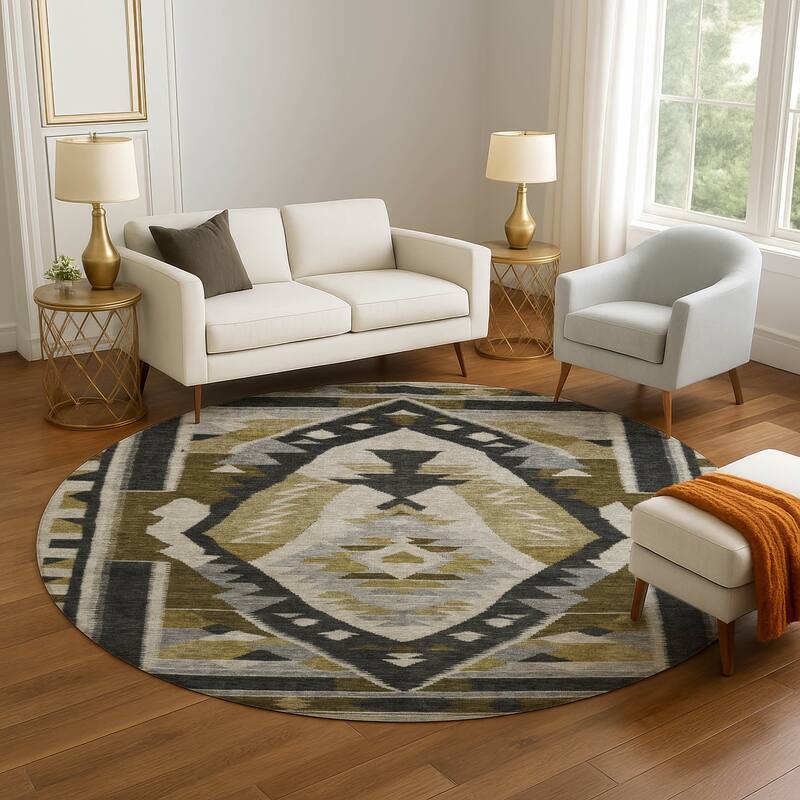Premium Washable Super Soft Global Medallion Mayfield Rug - Chocolate - 8' x 8'
