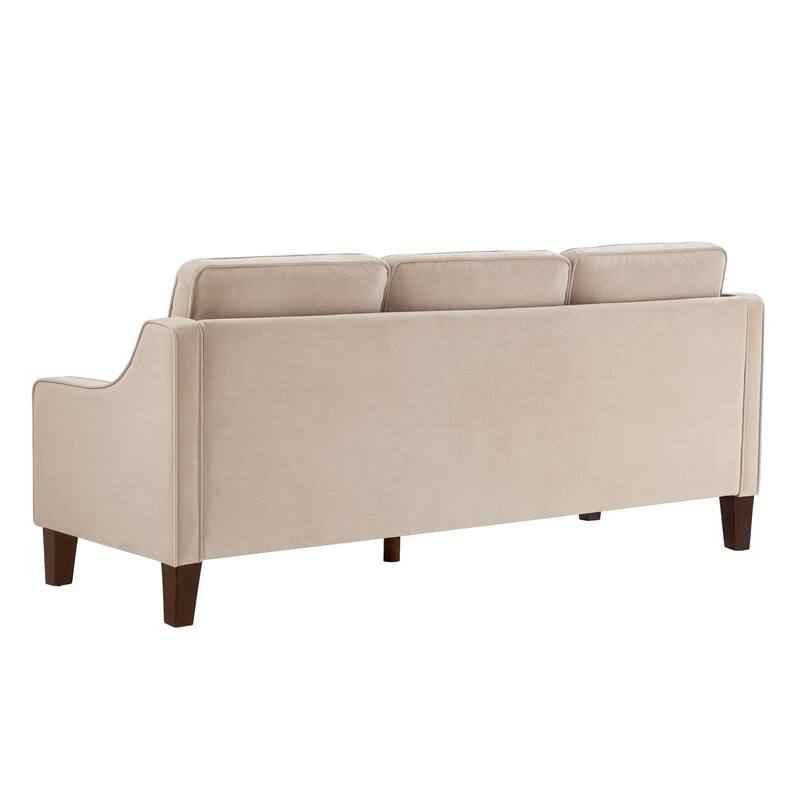 Modern Velvet Upholstered 3 Seater Sofa with Scooped Armrest/Wood legs