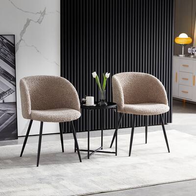 Modern 2 Piece Teddy Dining Chair with Non Slip Pads, Metal Legs, Cushions for Dining Room Kitchen Living Room Bedroom