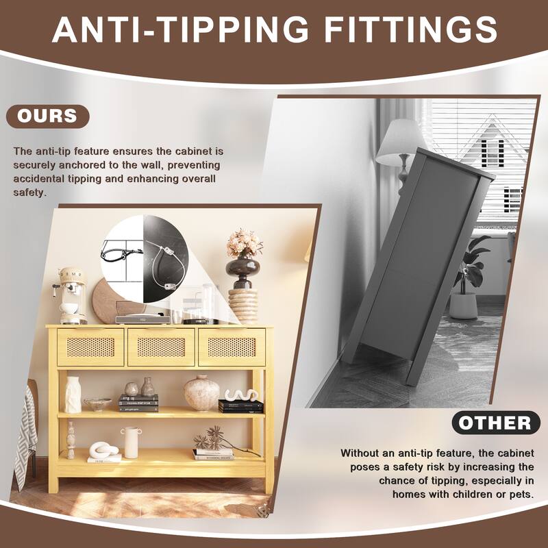 43.3" Sofa/Console Table - with 3 Top Drawers and 2 Open Shelves, Farmhouse Style