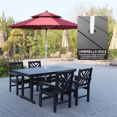 5 Piece HDPE Outdoor Patio Dining Set with 4 Chair and Umbrella Hole Modern Outdoor Casual Dining Table Chairs Set