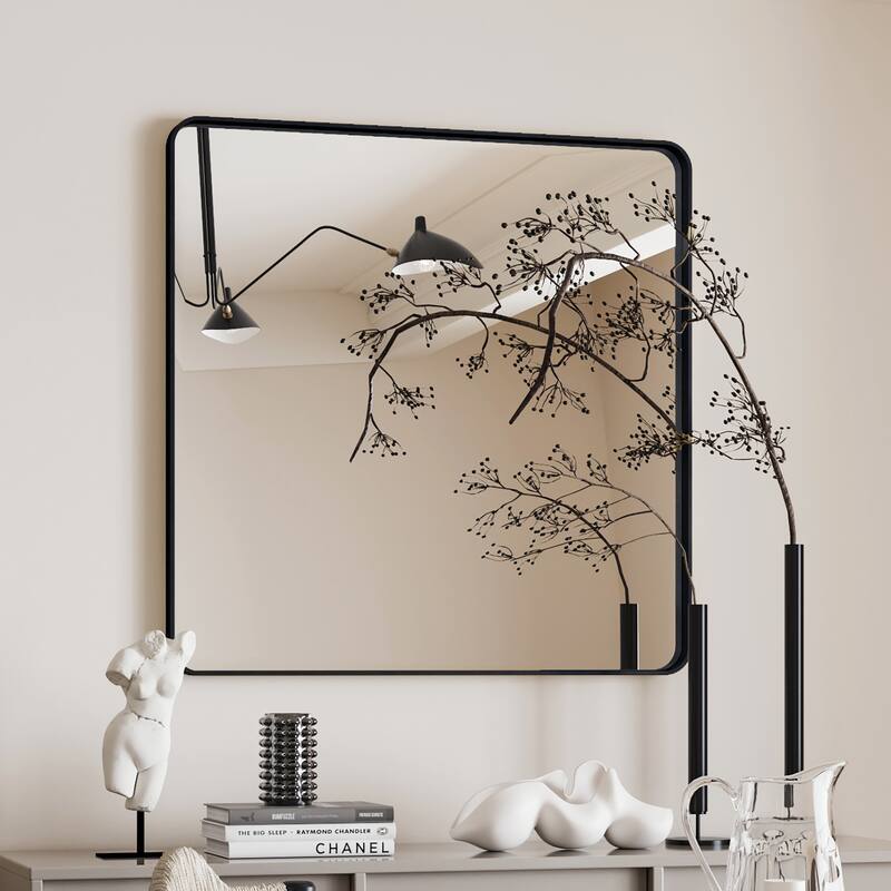 GDF Studio - Rosita 36 Inch Square Metal Framed Wall Mirror - Black - Black